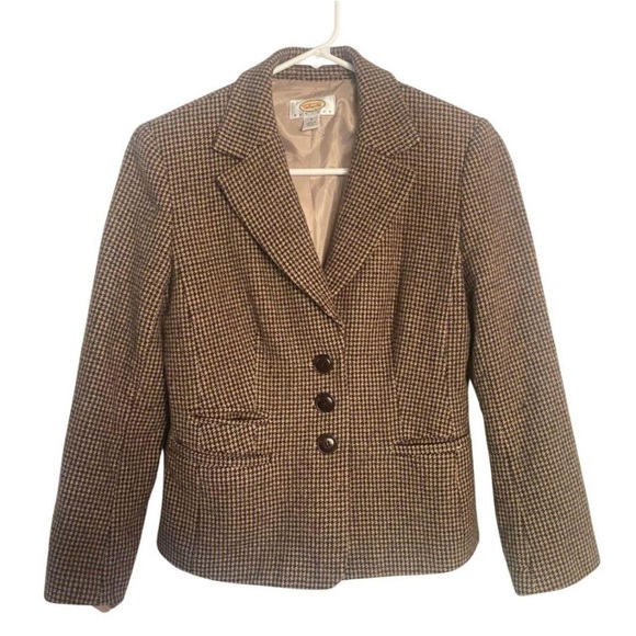 Talbots wool blazer brown/tan excellent condition checkered tweed size 10  - Picture 3 of 11